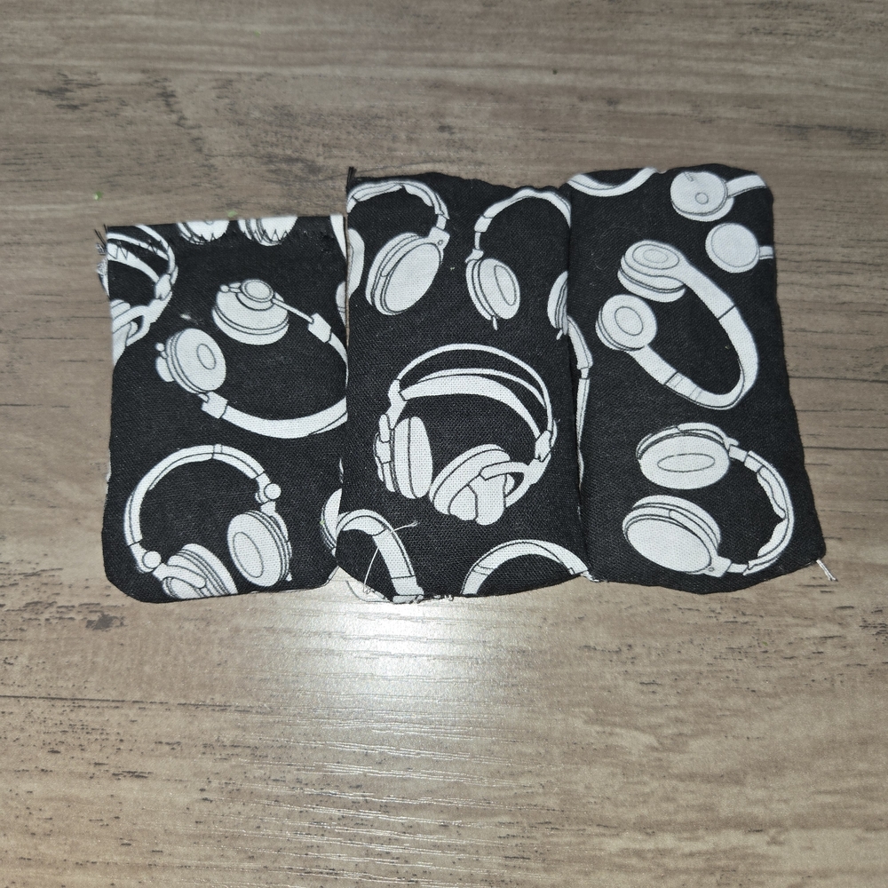 Handmade Black and White Headphone Patterned Catnip Cat Toy Pouches